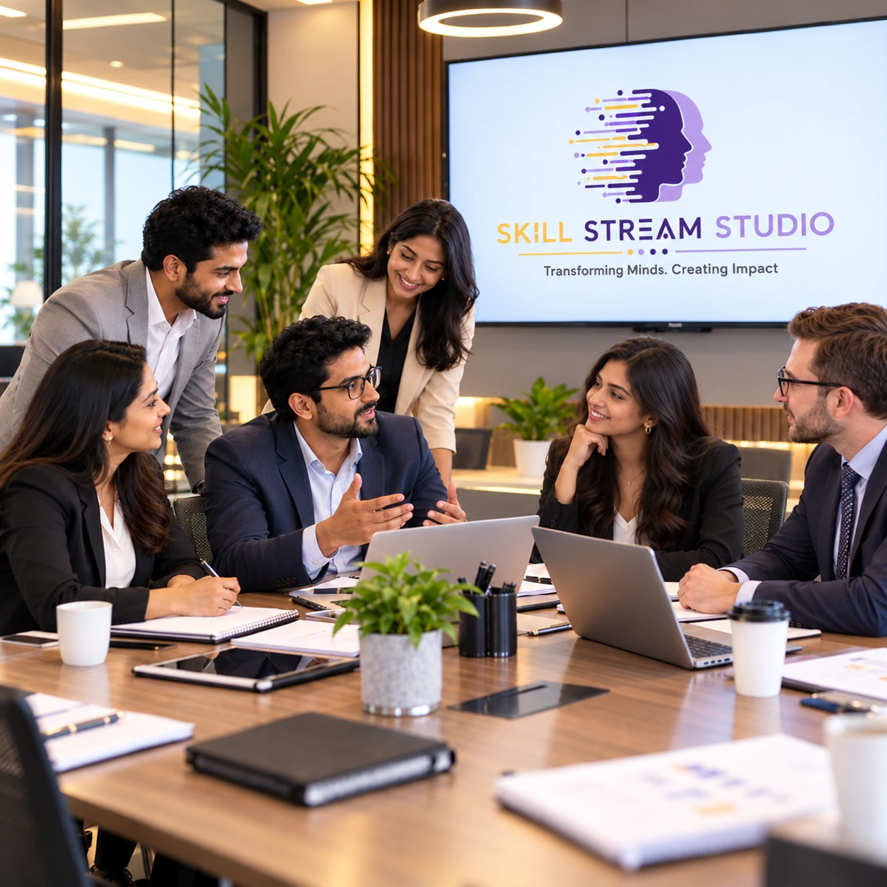 Diverse global business professionals collaborating